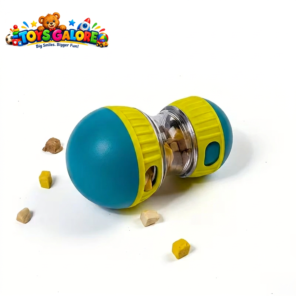 Watermarked teal and yellow treat toy
